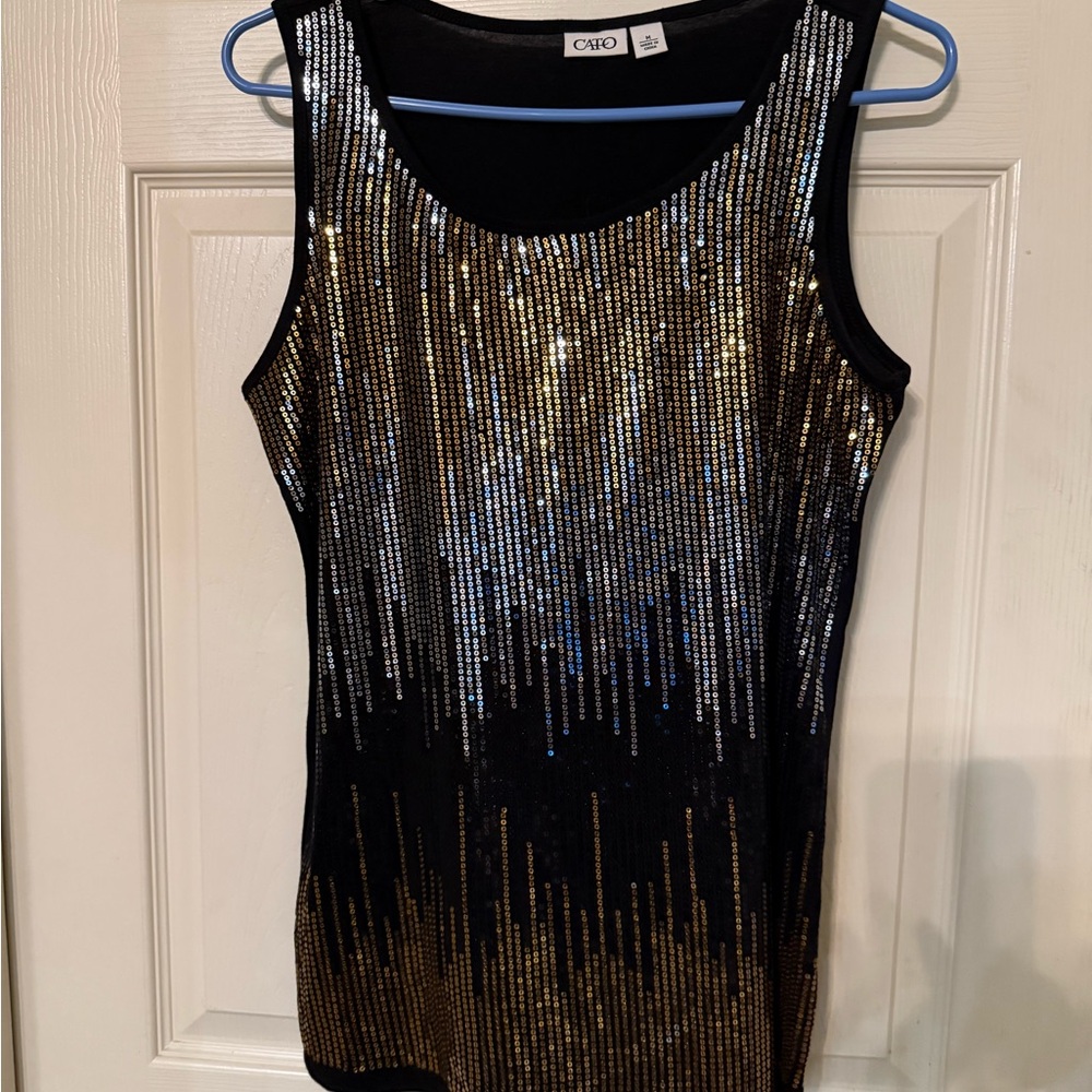 Cato Black and Gold Sequin Tank Top